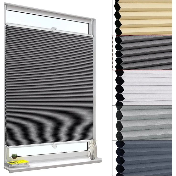 WOLTU Wabenplissee ohne Bohren Verdunklung Thermo Doppelplissee Klemmfix Zweifarbig 95x120 cm Dunkelgrau-weiß, Plissee Faltrollo Sonnen-, Sicht- & Schallschutz, Jalousie Plisseerollo für Fenster & Tür – Bild 1