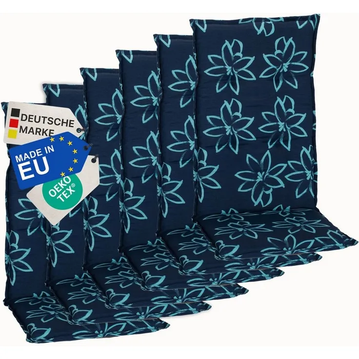 NYVI Hochlehnerauflage Hochlehner Auflagen 6er Set Barcelona - Gartenstuhlauflagen 118x50cm, (6 St), Stuhlauflage, Sitzauflage mit Halteband, UV-fest