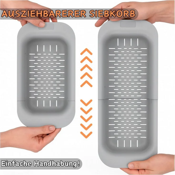 Engelland Küchensieb Ausziehbares Abtropfsieb für Spülbecken, Kunststoff, (Vorteils-Set, 1-St, lebensmittelecht), BPA-frei, flexibler Abtropfkorb, Nudelsieb, Seiher, robust, universell – Bild 3