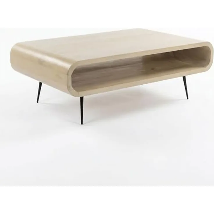 Couchtisch Mango Massivholz white wash 90cm - Design Wohnzimmertisch mit Metall Beine - Rechteckiger Sofatisch Ablage Retro - Loungetisch Holz - Natur Beistelltisch Handmade