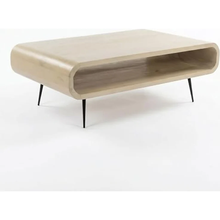 Couchtisch Mango Massivholz white wash 90cm - Design Wohnzimmertisch mit Metall Beine - Rechteckiger Sofatisch Ablage Retro - Loungetisch Holz - Natur Beistelltisch Handmade – Bild 1