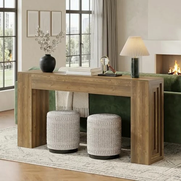 LITTLE TREE Konsolentisch 160 cm, Landhaus Sofatisch mit holzoptik, Schmaler Flurtisch in Braun für Wohnzimmer & Eingangsbereich, Stabile Ablage, Einfacher Aufbau – Bild 4