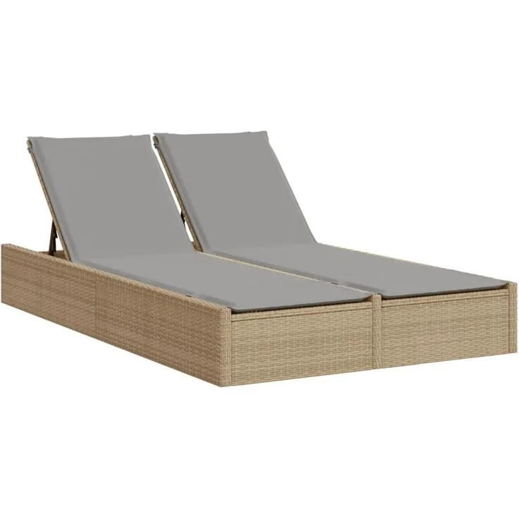 vidaXL Doppel-Sonnenliege mit Auflagen Beige Poly Rattan 368631