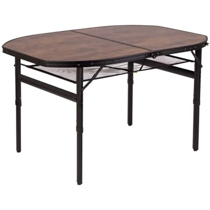 BO-Camp Campingtisch Industrial Melrose, 120x80 cm, Schwarz mit Holzoptik, 7,2 kg, 30 kg Belastbarkeit, Aluminium, MDF
