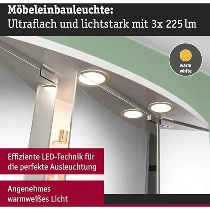 Paulmann LED Möbel-Einbauleuchte gold matt Ø 6,5 cm warmweiß 3er Set – Bild 4