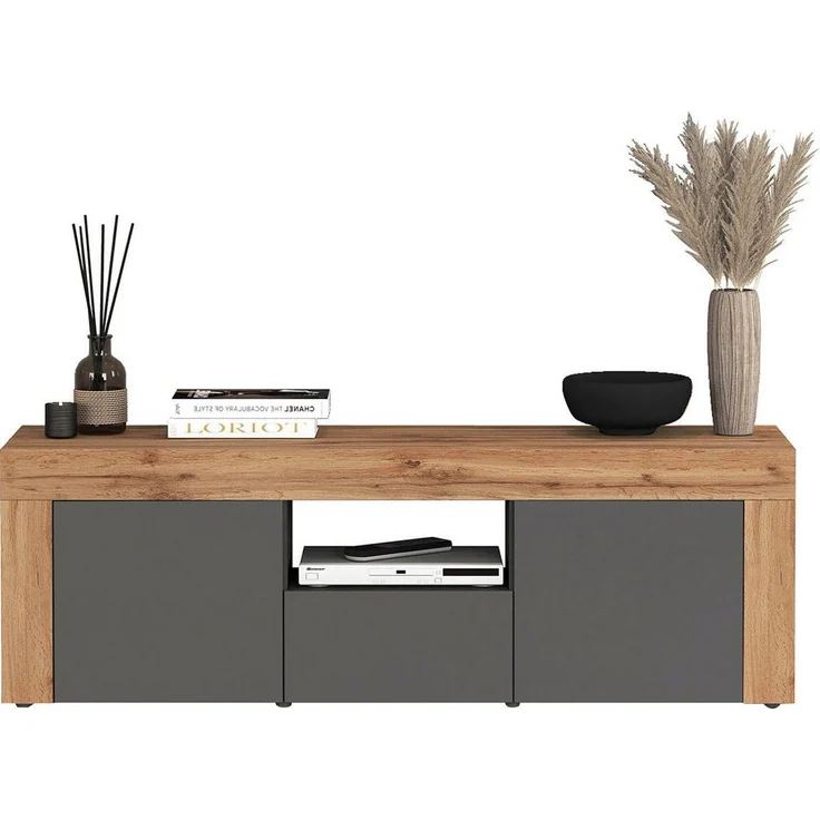 OTTO home Lowboard CHRONOS Breite 155 cm mit 2 Türen, 1 Schublade,1 offenes Fach (1 St), TV-Board, Sideboard niedrig, Grifflos mit Push to Open 'Made in Italy'
