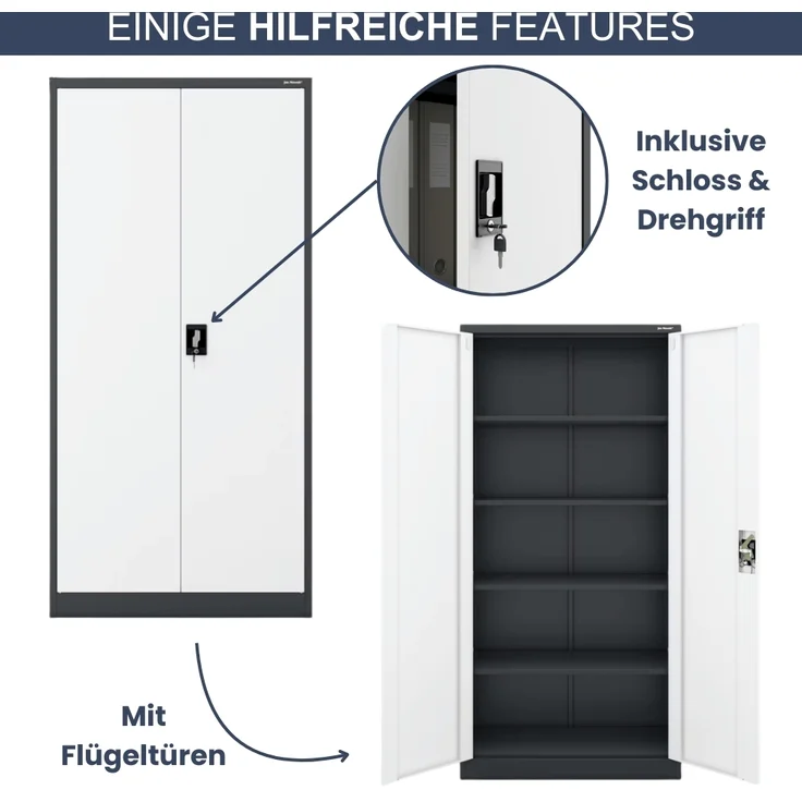 MegaDeal 4x Aktenschrank abschließbar KADO - 5 Ebenen verstellbar, Flügeltüren | Metallschrank Werkstatt Mehrzweckschrank Büroschrank aus Stahl Werkzeugschrank, 185x90x40cm Anthrazit-Weiß – Bild 5