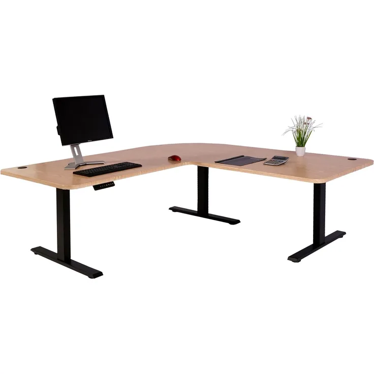 Eck-Schreibtisch HWC-D40, Computertisch elektrisch höhenverstellbar 178x178cm 84kg MVG ~ hellbraun, schwarz
