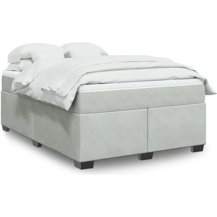 vidaXL Boxspringbett mit Matratze Hellgrau 160x200 cm Samt 3285293 – Bild 1