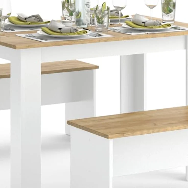 Vicco Eckbankgruppe 'Sentio', Weiß, Esszimmer mit Tisch und 2 Bänken, Holzwerkstoff, 112x73x73.6 cm – Bild 6