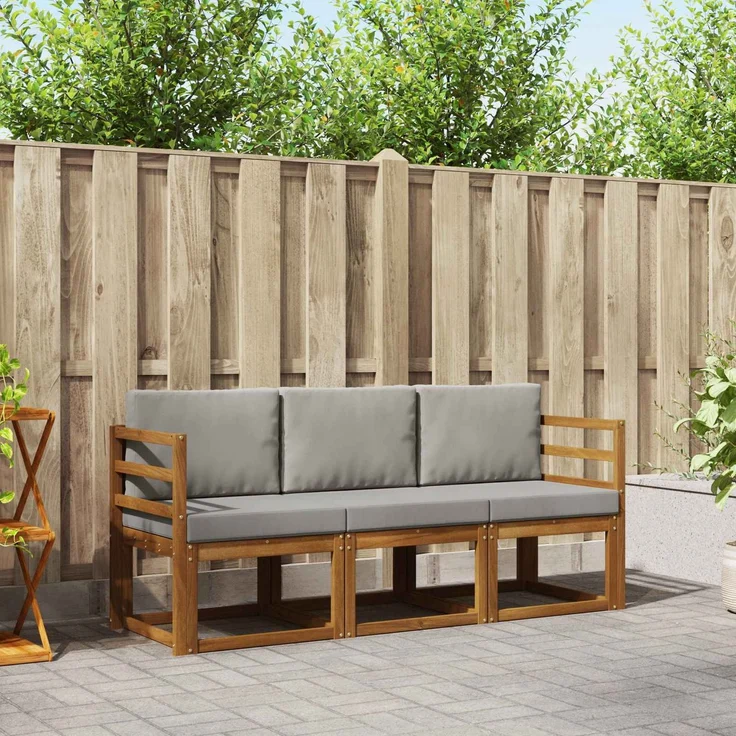 vidaXL Outdoor-Sofagarnitur 3 stk. 3-Sitzer Natur und Hellgrau 3365924 – Bild 1
