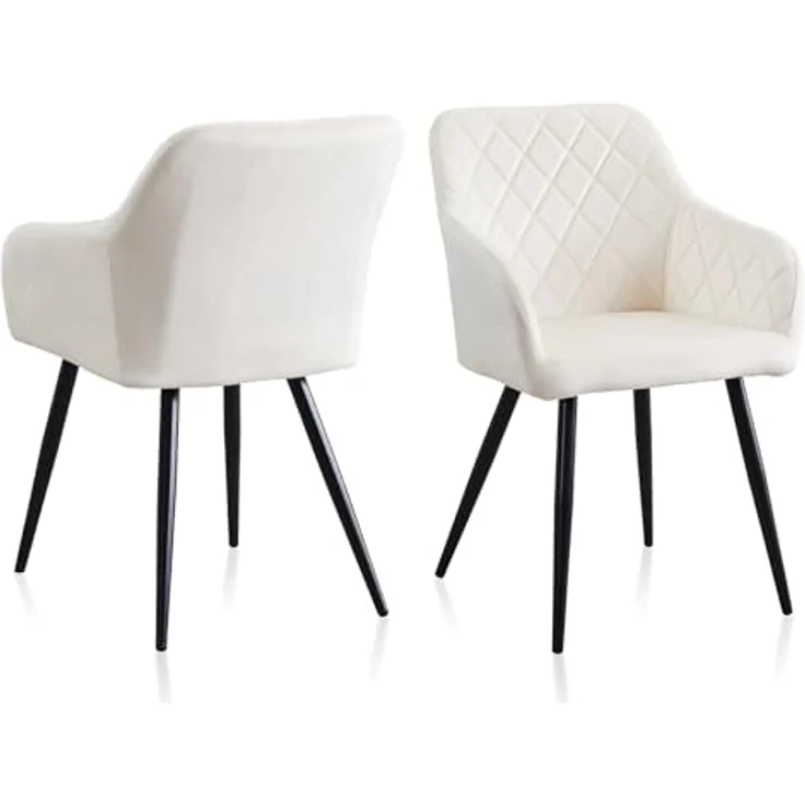 TUKAILAI Esszimmerstühle 2er Set, Küchenstühle Samt,Polsterstühle Wohnzimmerstühle Sessel mit Armlehnen Rückenlehne Metallbeinen, für Küche Esszimmer Wohnzimmer, bis 120kg,Creme – Bild 2