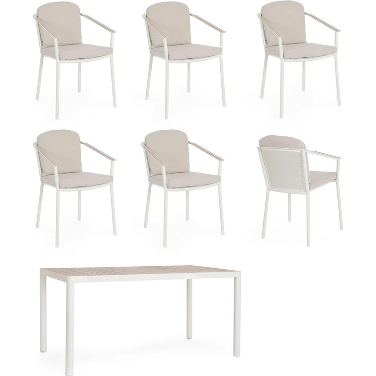 7er Garten-Set Seluia - Aluminium Off-White & Olefin Naturbeige, inkl. Kissen – Bild 3