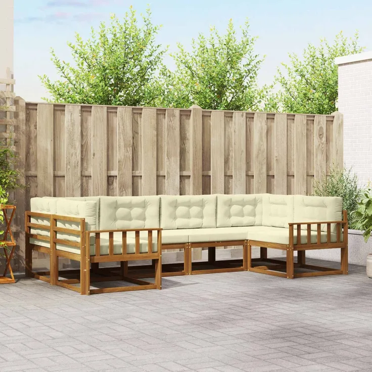 vidaXL Outdoor-Sofagarnitur 6 stk. 6-Sitzer Natur und Creme 3368063