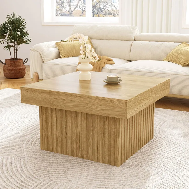 Merax Holz Couchtische Kaffee-Tisch, robust und vielseitig, ideal für Wohnzimmer, Esszimmer und Büro – 79x79x46 cm, Holzfarbe
