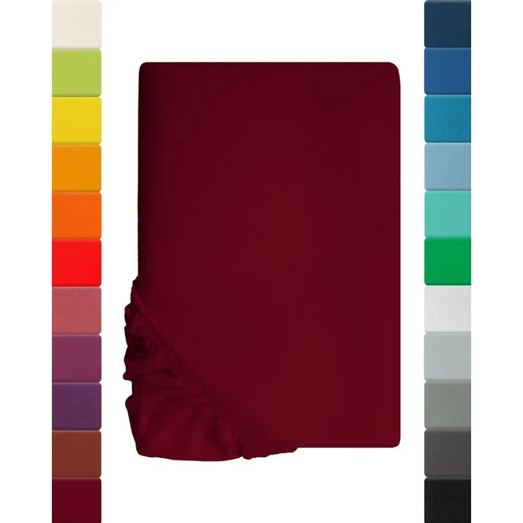 Kinder Jersey Spannbettlaken, Spannbetttuch, Lavea Serie Maya, 60x130 cm | 70x140 cm, Bordeaux, 100% Baumwolle, hochwertige Verarbeitung, mit Gummizug – Bild 1