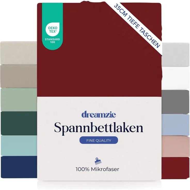 Dreamzie Spannbettlaken 140x200 cm - 35 cm Tiefe Tasche - 100% Mikrofaser Bettlaken - Burgunderrot, Schadstoffgeprüft (Oeko TEX), Bettlaken mit Gummizug