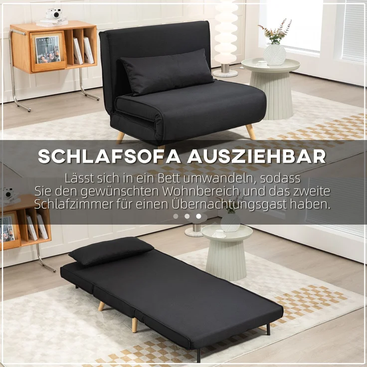 MELAYR, Relaxsessel mit Bettfunktion, für 1 Person, Modern-Design, bis 120 kg, 94x78x80cm, Schwarz – Bild 6