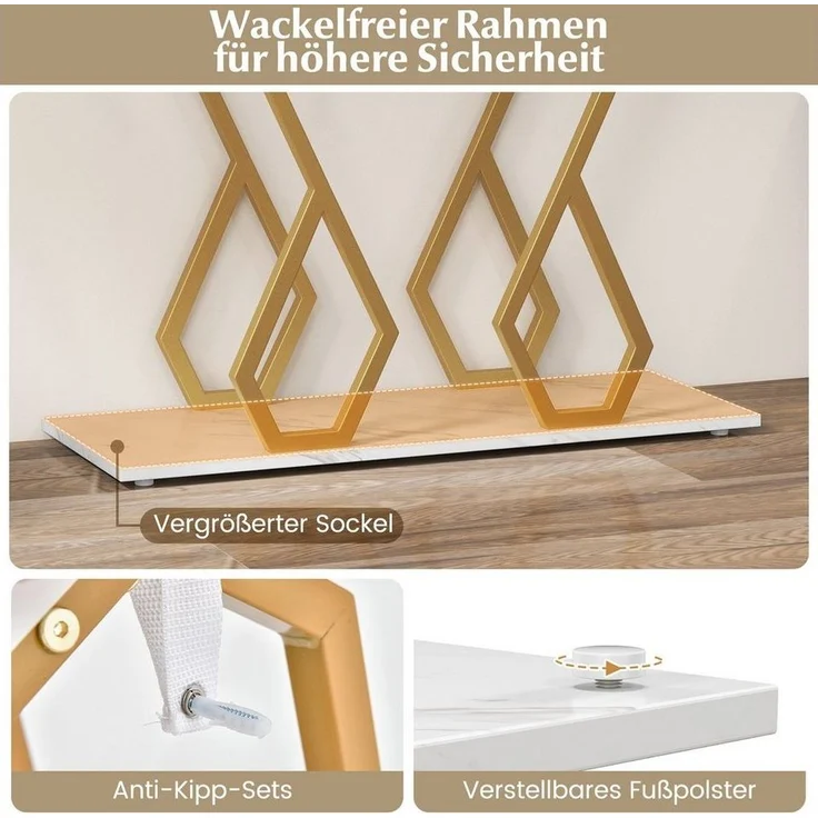 COSTWAY Konsolentisch, Marmor schmal, Metallrahmen in Schmetterlingsform Gold – Bild 3