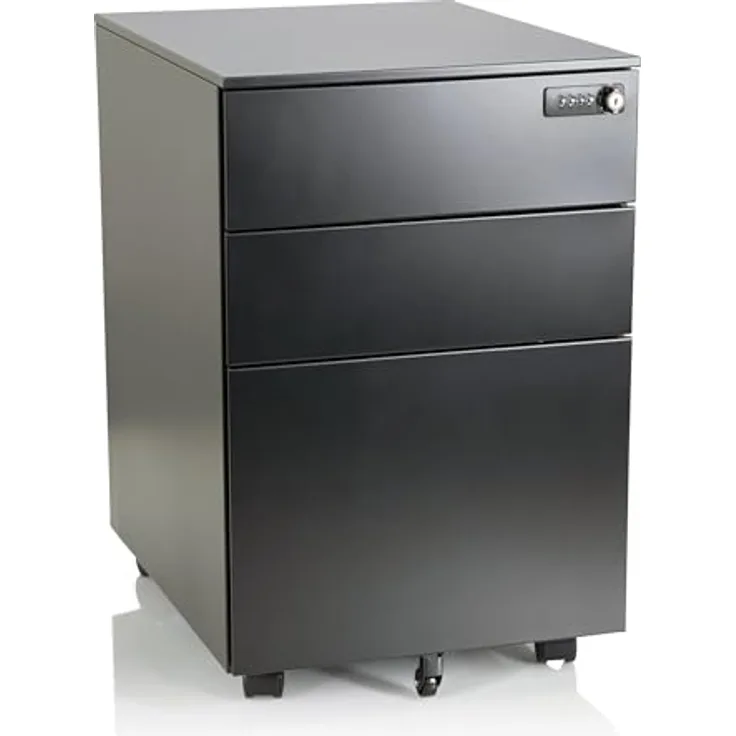 MID.YOU Rollcontainer, Schwarz, Metall, 3 Schubladen, 39x60x50 cm, griffloses Öffnen