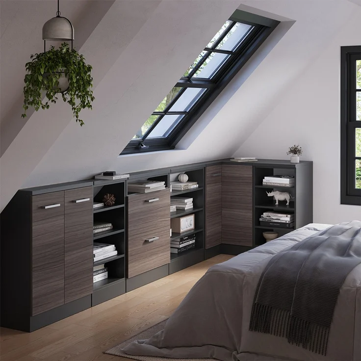 Eck-Küchenschrank für Dachschrägen R-Line Edelgrau 75.6 cm mit 1 Tür Vicco – Bild 6