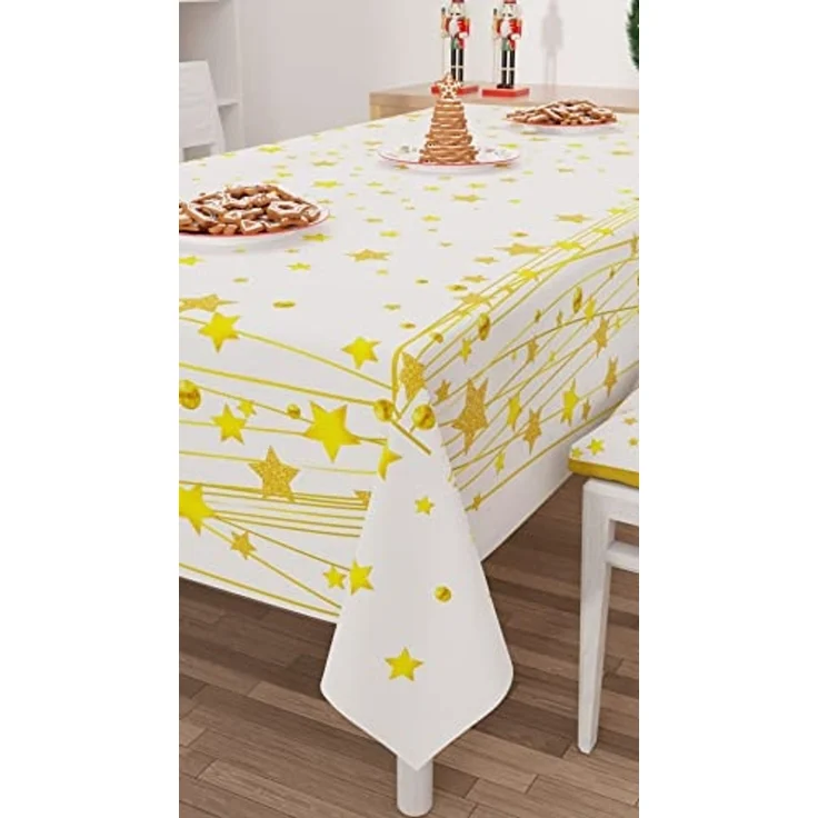 PETTI Artigiani Italiani - Tischdecke für Weihnachten, schmutzabweisend, rechteckig, für Weihnachten, Küche, Design Gold Stars X6 Sitzer (140x180 cm), 100% Made in Italy – Bild 6