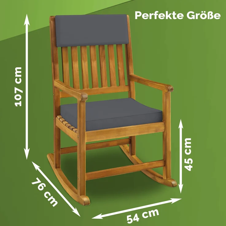 CASARIA® Schaukelstuhl Gartenstuhl Holz Anthrazit – Bild 3