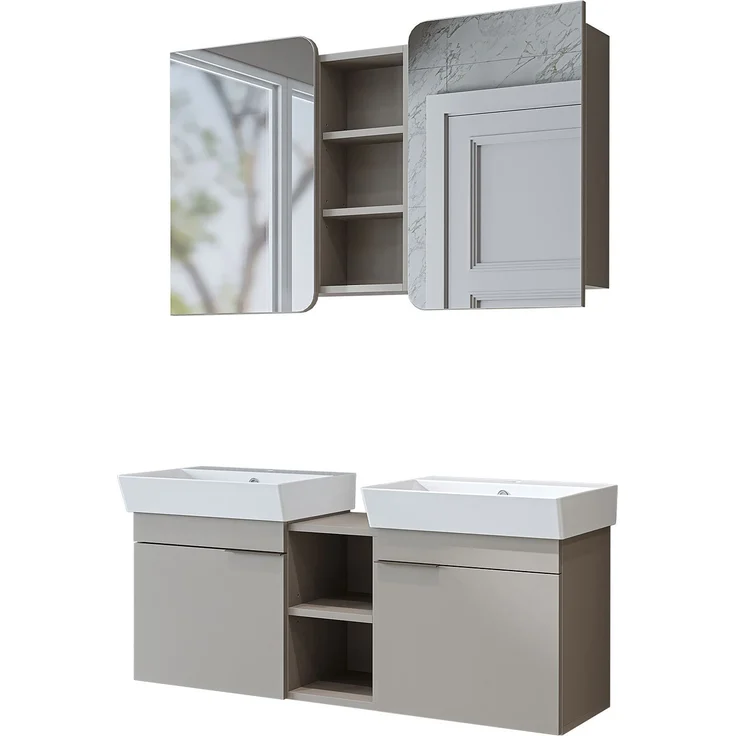 Skye Decor '2953' Badmöbel-Set mit Waschbecken & Spiegel (2-teilig), Sandstein, 120 x 54 x 38,6 cm – Bild 5