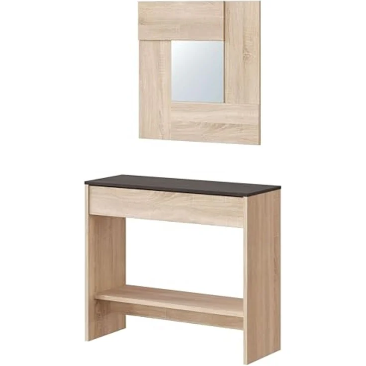 Habitdesign Konsolentisch mit Schublade und Spiegel – Flurablage in kanadischer Eiche und Rost für Eingangsbereich oder Schlafzimmer, modernes Design, Maße: 92 x 79 x 33 cm (B x H x T), Modell Oxys – Bild 3