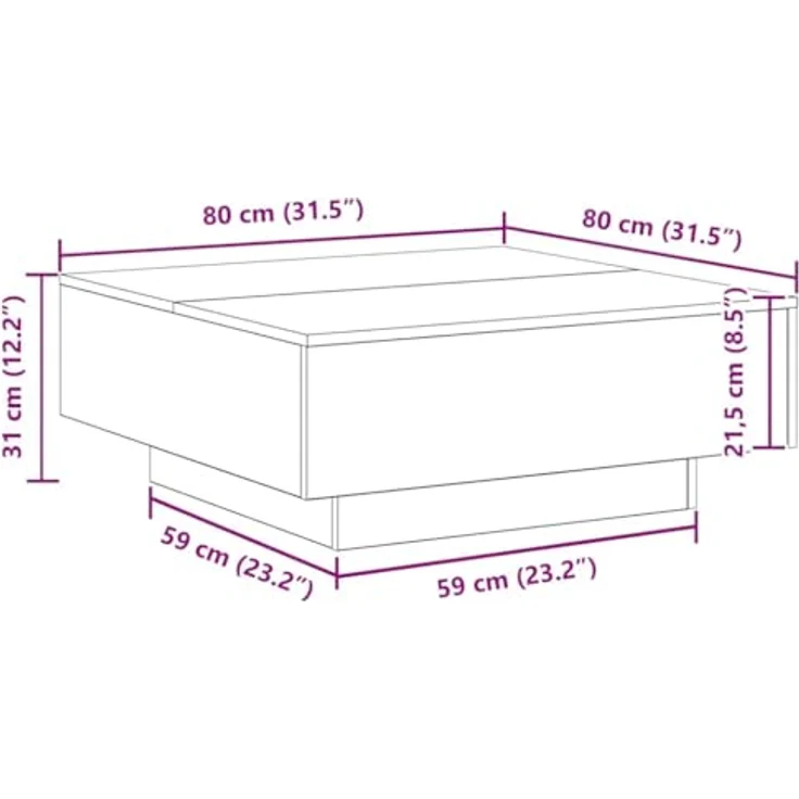 vidaXL Couchtisch Schwarz Eichen-Optik 80 x 80 x 31 cm 862999 – Bild 4