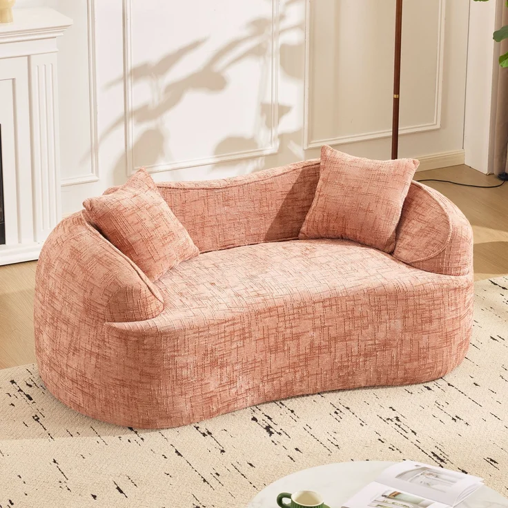 Gebogenes 2-Sitzer Sofa, ergonomisch gepolstert mit Federkern, fertig montiert & pflegeleicht,Rosa – Bild 5