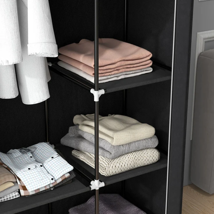Stoffkleiderschrank 6 Fächer Vliesoptik Faltgarderobe Schwarz 103x43x162,5cm--Schwarz--103x43x162.5cm--YOUDENOVA – Bild 7