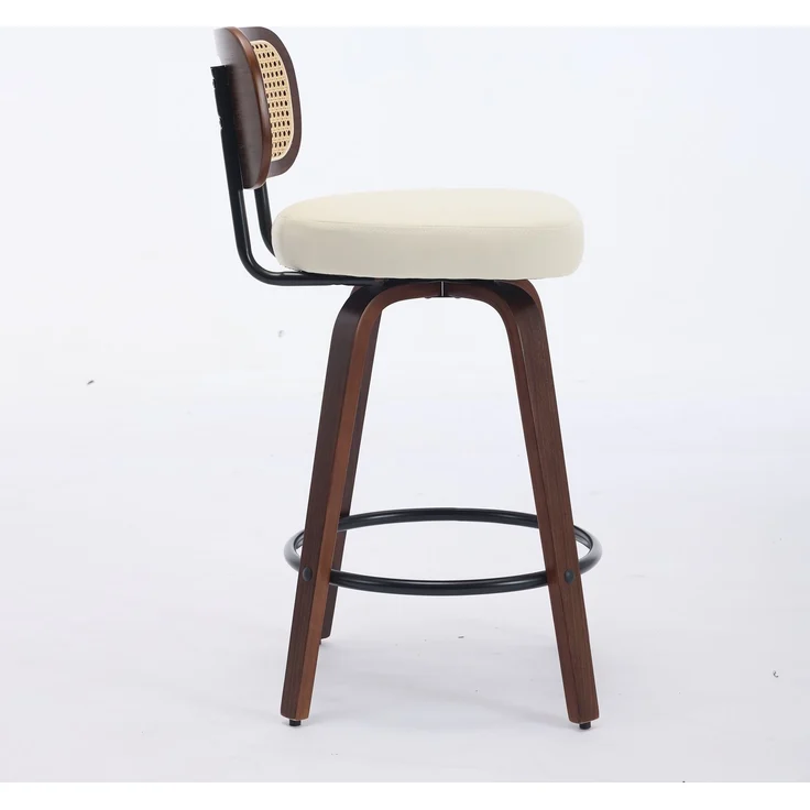 Set of 3 Counter Height Bar Stools - 26 inch Rattan Counter Height Stools with Cane Back, Upholstered Seat, Walnut Craftsmanship, Swivel Counter Stools for Island/Counter(Walnut/Beige) ,DE3866BG--Beige--56x43x90cm--YOUDENOVA – Bild 4