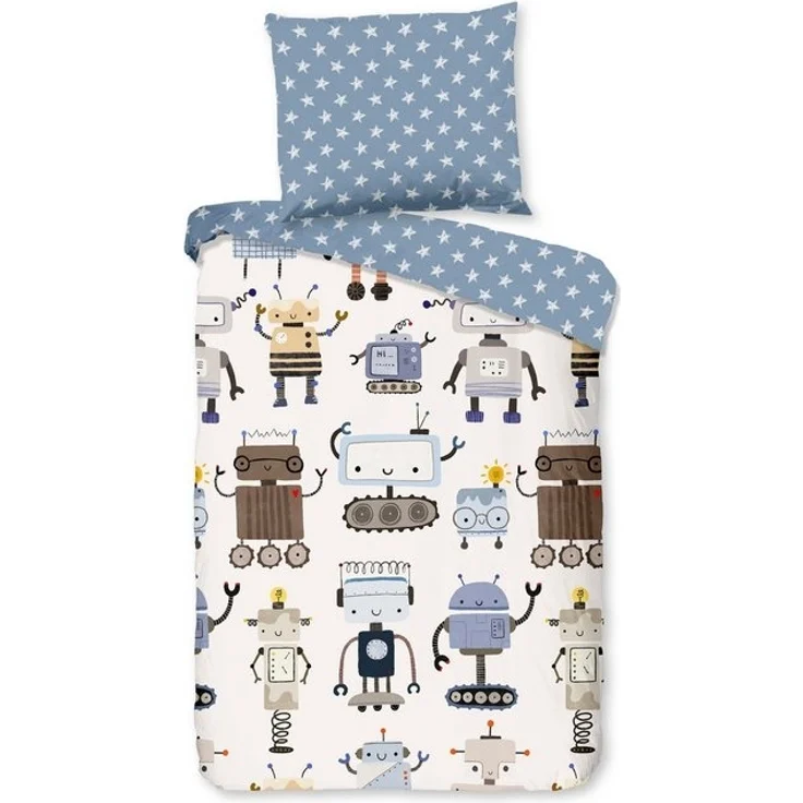 Good Morning Kinder Baby Bettwäsche 100x135 Robo Roboter Sterne blau weiß 33012 – Bild 4