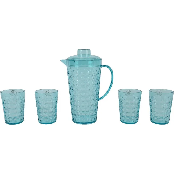 Decoris Kunststoff Glasset mit Karaffe 5-tlg blau, lebensmittelecht