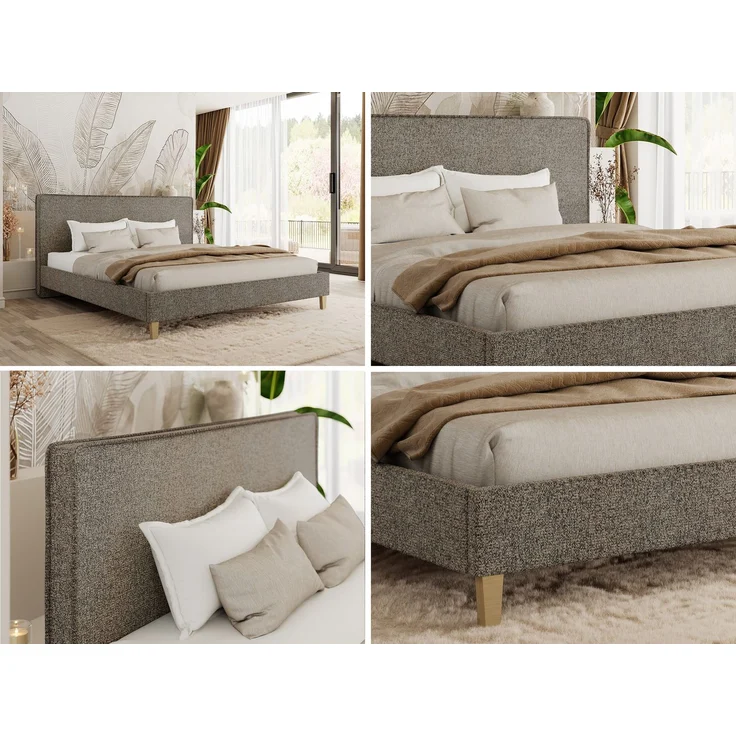 Design Polsterbett LUMARO CLASSIC 140x200 cm mit Lattenrost & 12cm hohen Füßen, Doppelbett mit Kopfteil, Konfigurierbar, Pocket Matratze - Grau Strukture - VIRE LUX – Bild 2