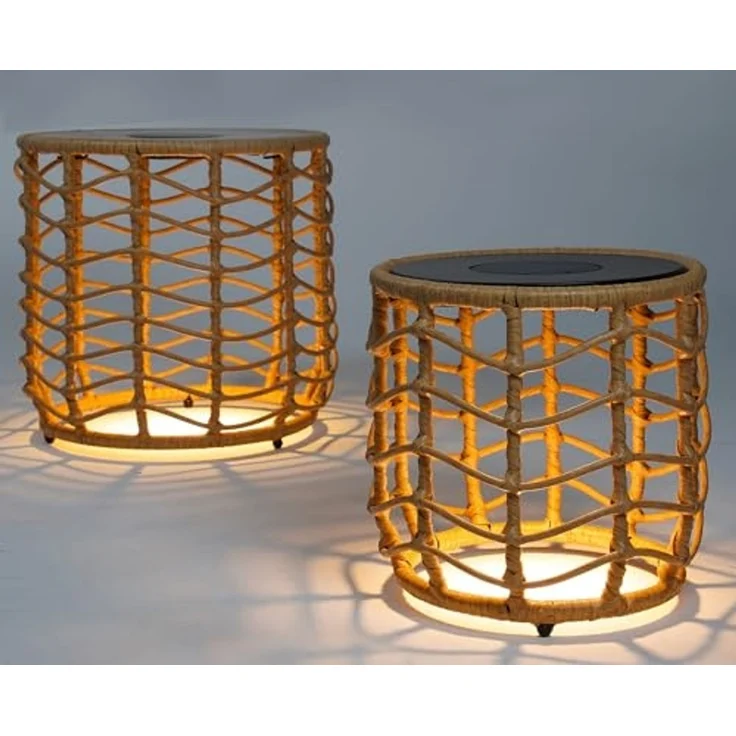 2 x Nerita Leuchttische, solarbetrieben, aus Polyrattan, natürlicher Effekt, 2 Stück – Bild 7