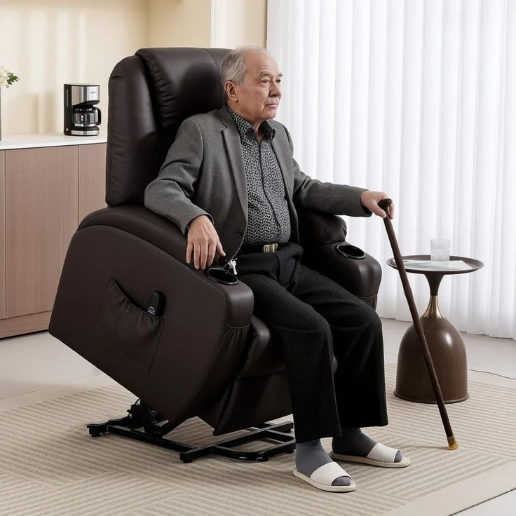 HOMCOM Relaxsessel Sessel mit Aufstehhilfe, Aufstehsessel mit Getränkehalter (1-St) – Bild 1