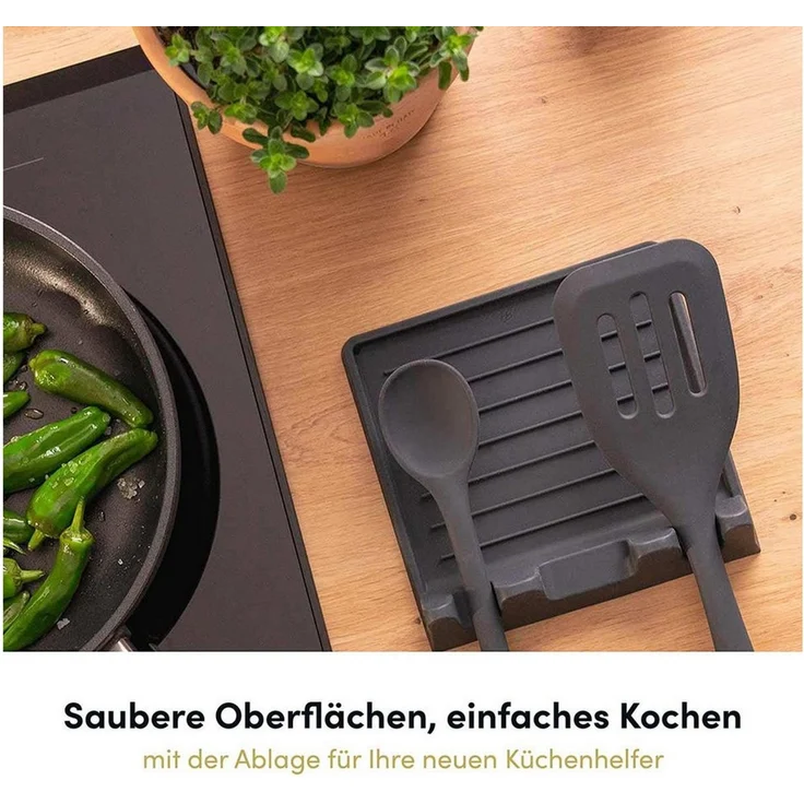 Hoffmann Germany Kochbesteck-Set 10-tlg. Küchenhelfer Pfannenwender Kochlöffel Zange (Set, 10-tlg, 10-tlg.: Pfannenwender, Kochlöffel, Zange, Kelle, Ablage u.v.m), Schöpfkelle, Schneebesen, Ablage, Untersetzer, spülmaschinengeeignet – Bild 3