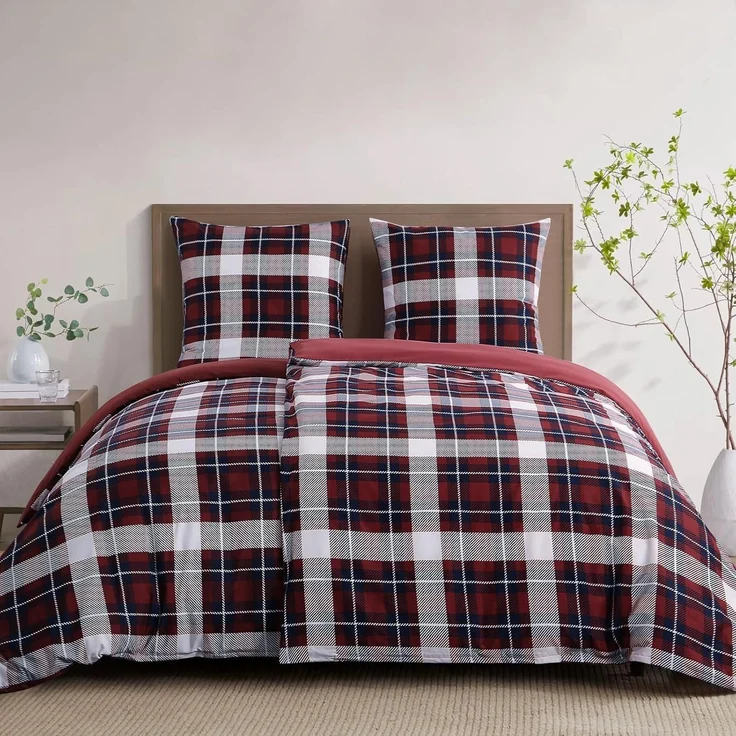 Bettwäsche Bettbezüge 2er Set Rot Mikrofaser 135x200 4teilig Tartan – Bild 1