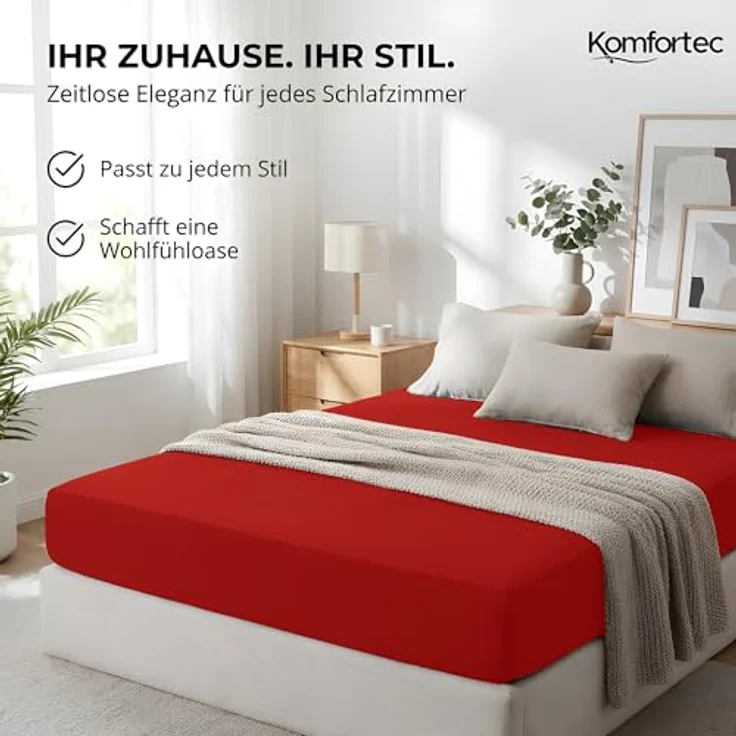 Komfortec Mikrofaser Spannbettlaken 180x200 cm – Weiches Spannbetttuch mit Rundumgummi – Fitted Sheet für Matratzen bis 30 cm – Rot – Oeko-Tex – Pflegeleicht & Hautfreundlich – 90g/m² – Bild 7