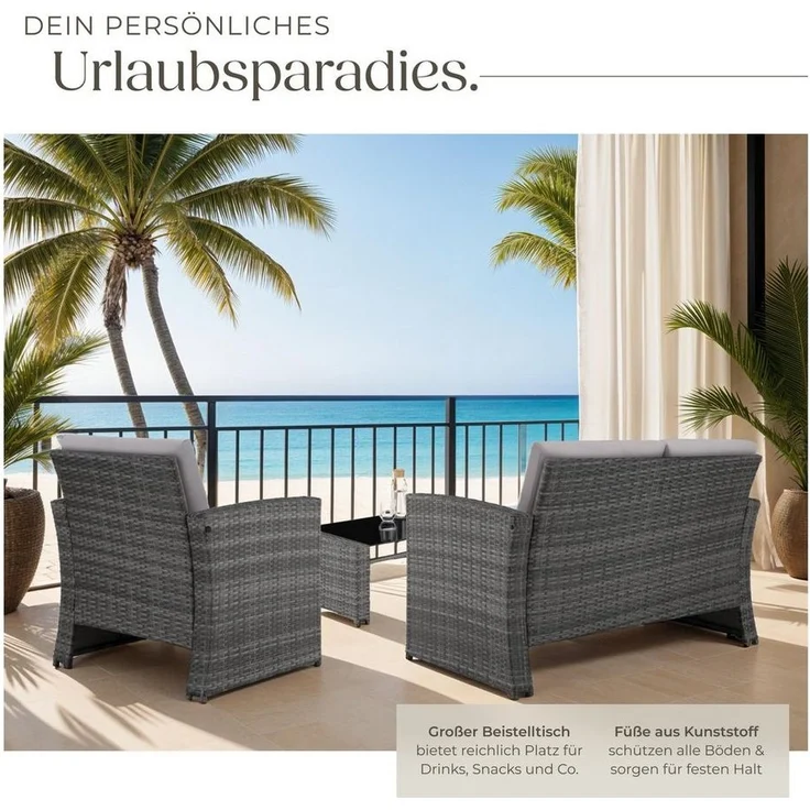 tectake Loungeset Rattan Lounge, (Set, 5-tlg), für 4 Personen – Bild 3
