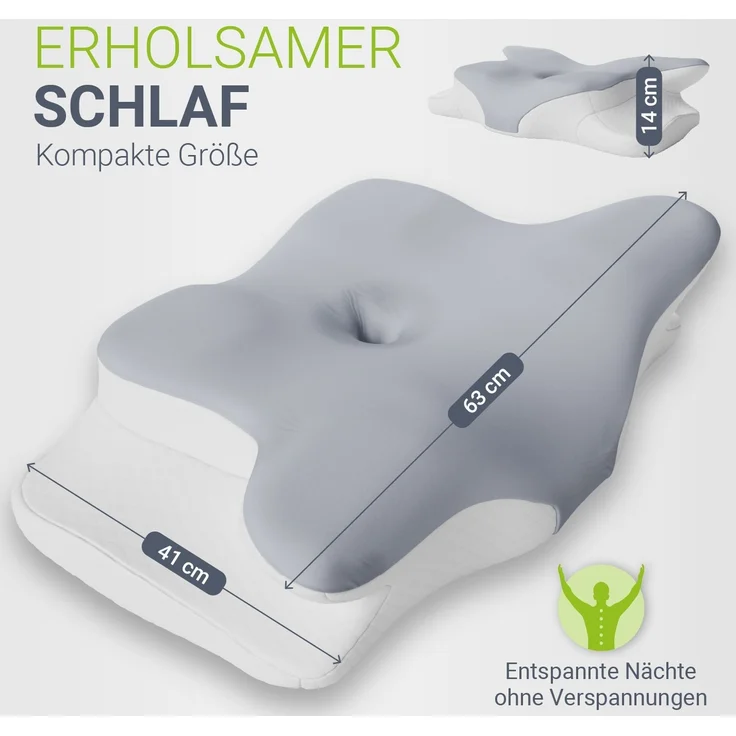 Juskys Nackenkissen 1er Set - Ergonomisches Nackenkissen mit Memory-Foam, atmungsaktivem Bezug - Kissen für den Nacken, gesunder Schlaf - weiß/grau – Bild 4