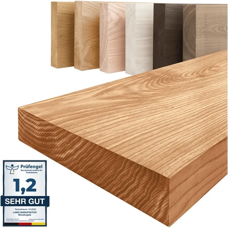 LAMO Manufaktur Wandregal Pure: ohne Montage Set 40 cm, Komplett-Set, 40mm stake Massivholzplatte