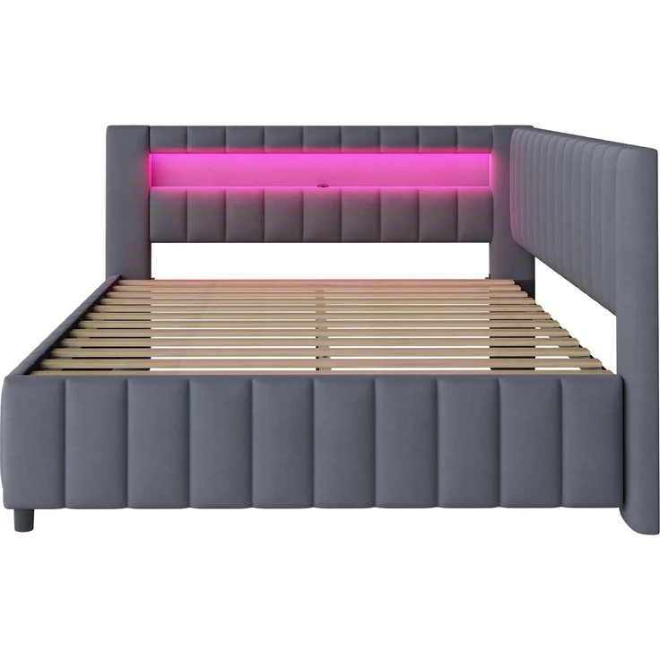 Polsterbett Schlafsofa 140x200 cm mit LED-Licht und USB-Anschluss, ohne Matratze – Bild 9