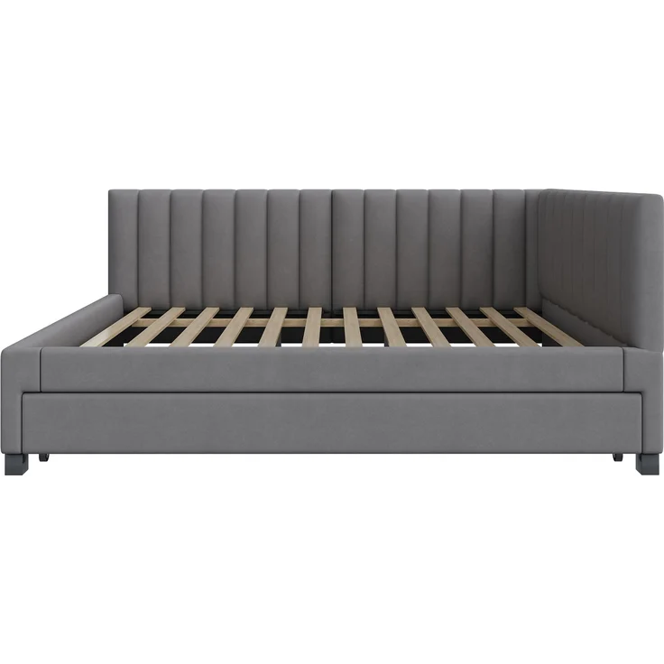 Merax Polsterbett 140*200, Ausziehbares Schlafsofa, Multifunktionsbett mit Lattenrost, Jugendbetten Kinderbetten Gästebetten, Samtstoff Grau – Bild 8
