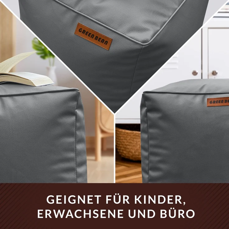 Green Bean® Sitzhocker aus Kunstleder - Pouf mit EPS Perlen Füllung - 40 x 40 cm - perfekte Ergänzung zum Sitzsack - Grau – Bild 3
