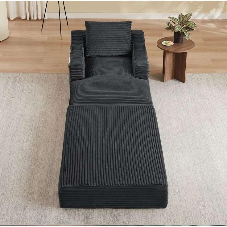 Lounge-Sessel aus Cord mit ausziehbarer Liegefunktion, 100cm×162cm×68cm, Dunkelgrau – Bild 6