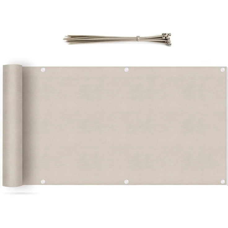 Sekey Balkon Sichtschutz Balkonabdeckung HDPE 220 g/m² Leicht Transparent Wind- und UV-Schutz Wetterfest, 120x600cm, Taupe – Bild 1