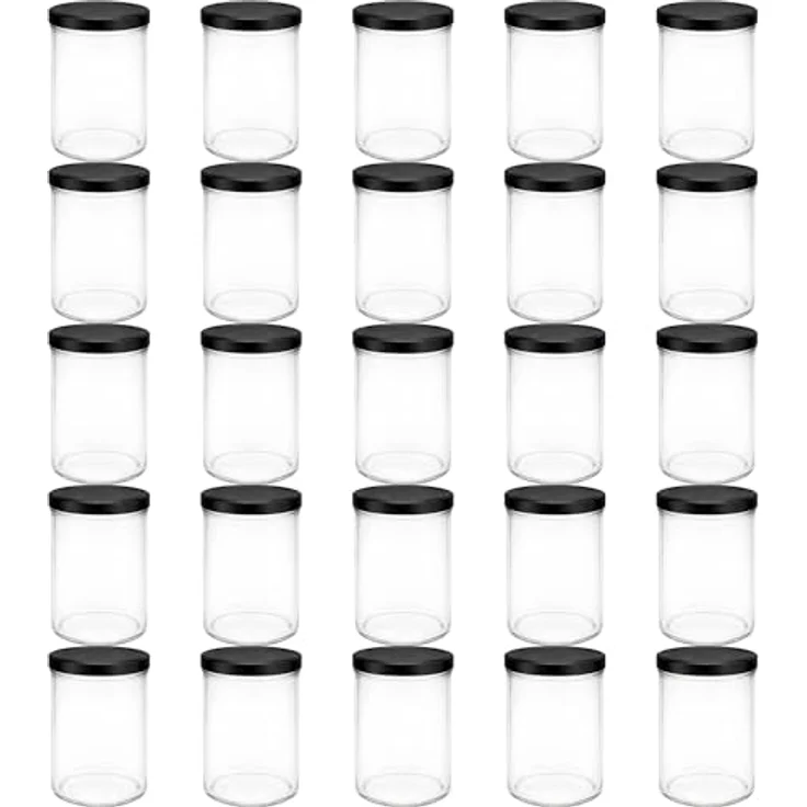 hocz 25x Einmachgläser 435 ml | mit Deckel Schwarz TO 82 | leere Gläser mit Schraubdeckel zum befüllen | Sturzgläser, Schraubgläser, Marmeladengläser Set | 25 Stück – Bild 1